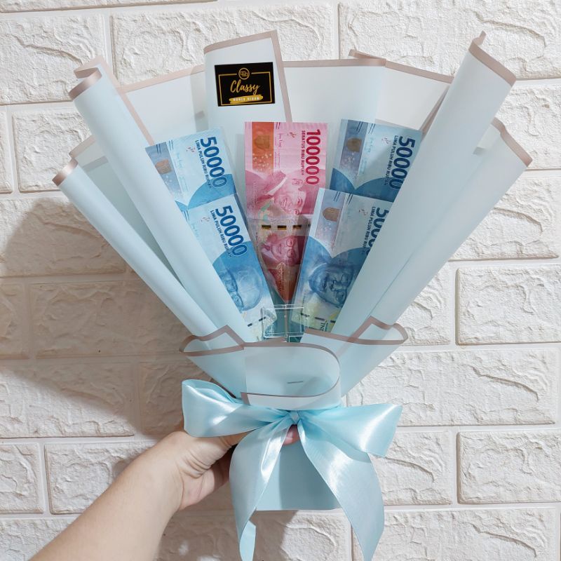 Small Standing Money Bouquet 5 Lembar / Buket Bunga Bucket Uang / Hadiah Kado Lamaran Wisuda Birthda