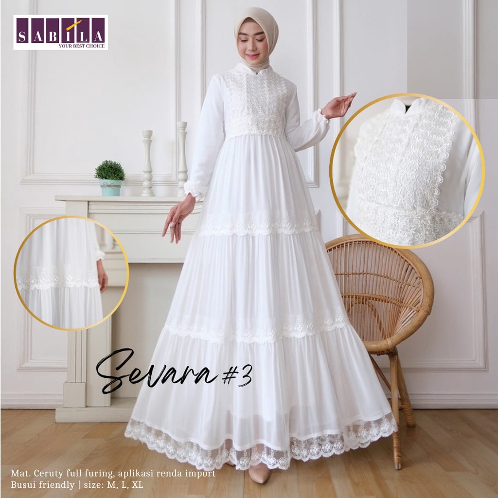 SEVARA #3 DRESS GAMIS WANITA DEWASA MUSLIMAH TERBARU XXL LD 110 120 PUTIH BERSIH IBU IBU PESTA LEBAR