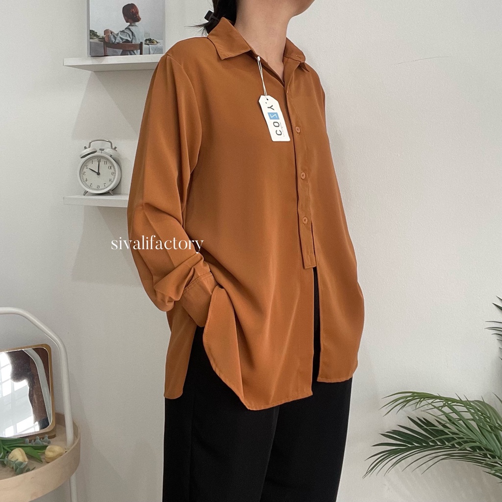 SIVALI Nelka Shirt - Loose Polyester Shirt - Kemeja Flowy Atasan Wanita