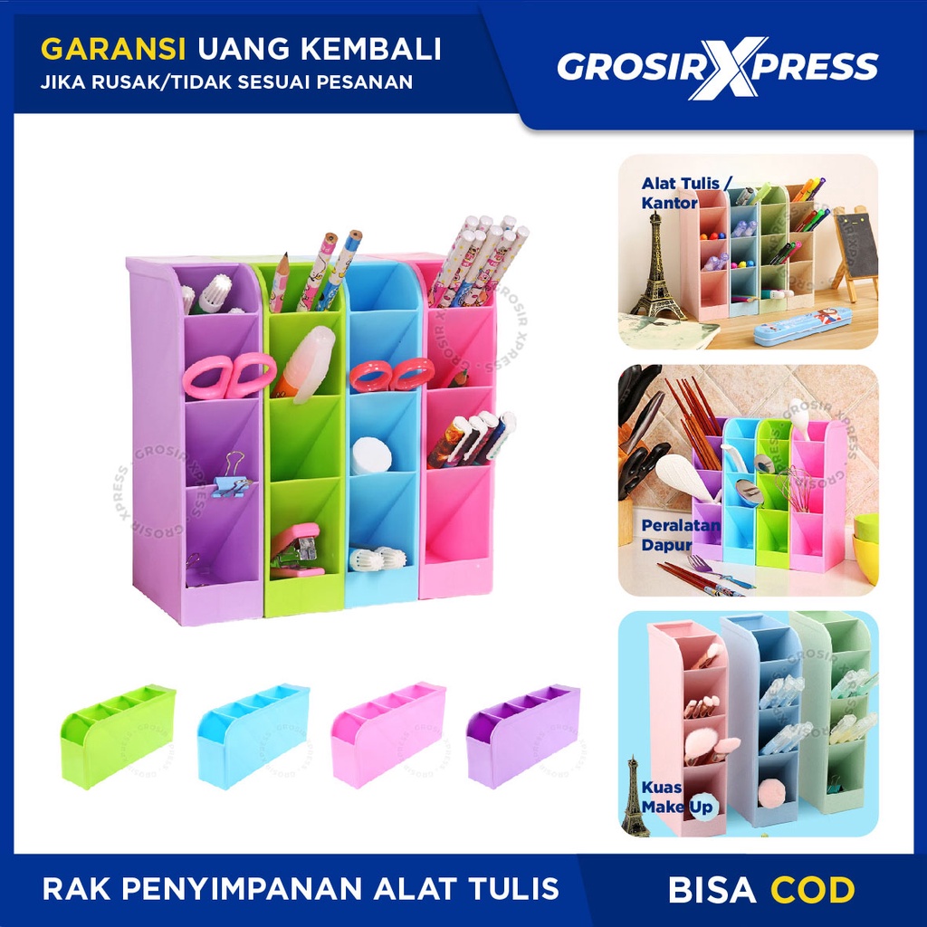 Rak Pensil Mini 4 Sekat Wadah Tempat Alat Tulis Storage Box Pulpen Spidol Kotak Penyimpanan Pencil Pena Gunting Lain Nya Rapi Anti Slip | GROSIRXPRESS