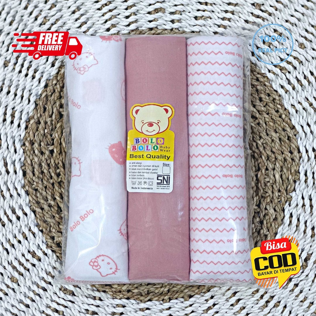 SALE 7.7 - 3 PCS Pernel Bayi Bedong Kaos Bayi Bolo-Bolo PINK DUSTY SERIES