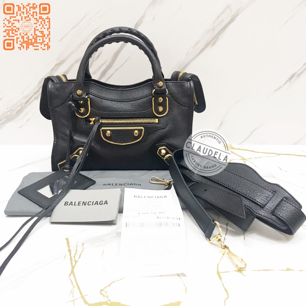 READY NEW BALENCIAGA Metallic Edge Mini City in Black with Gold Hardware (GHW) - Komplit Set with Re
