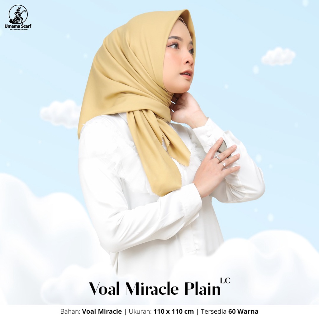 [PILIH WARNA] Umama Hijab Segi Empat Miracle Plain Polos Bordir Timbul Logo