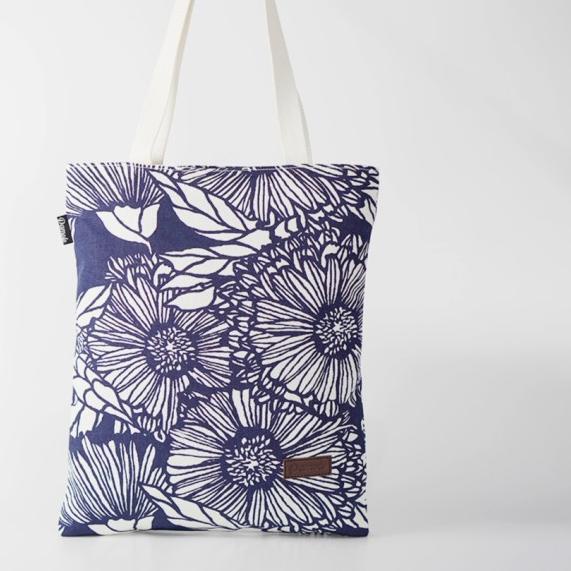 Pamole - Tote Bag Bahan Kanvas Motif Penutup Resleting - Navy Flower