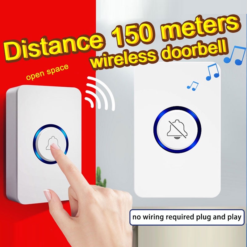 Bell Pintu Tanpa Kabel Bell Wireless Doorbell LED bel pintu 61 Lagu Berpadu cincin pintu tahan air Bel Pintu Smart