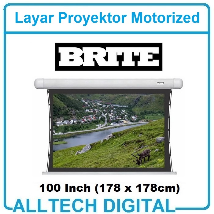 Brite Tension Motorized Projector Screen 100 Inch Layar Proyektor Mat