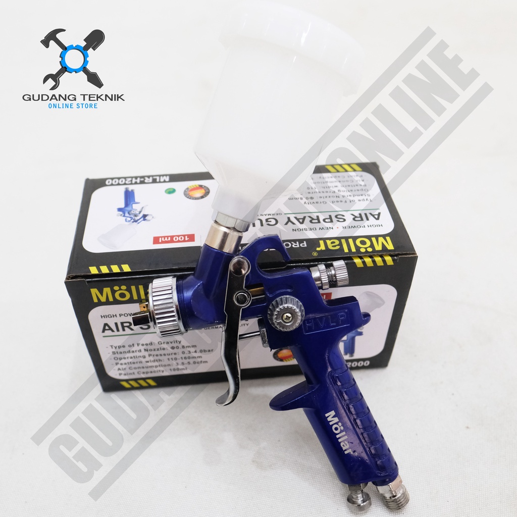 Air Spray Gun Tabung 100ml HVLP MLR-H2000 MOLLAR / Alat Semprotan Cat Tabung Atas 100ml Spraygun MLR-H2000 MOLLAR