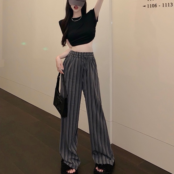 [Premium]Korean Vertical Stripes Wide Leg Pant  2435