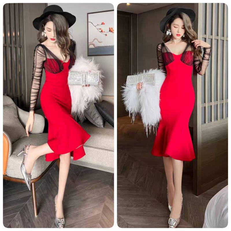 MDLV ~ 0985# CNY Fortune Bodycon Dress Premium Import