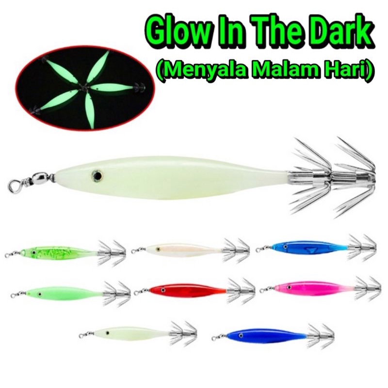 1PCS Umpan Pancing Hardlure Bentuk Cumi-Cumi Mata 3D GLOW IN THE DARK Umpan Cumi Pollo Umpan Casting