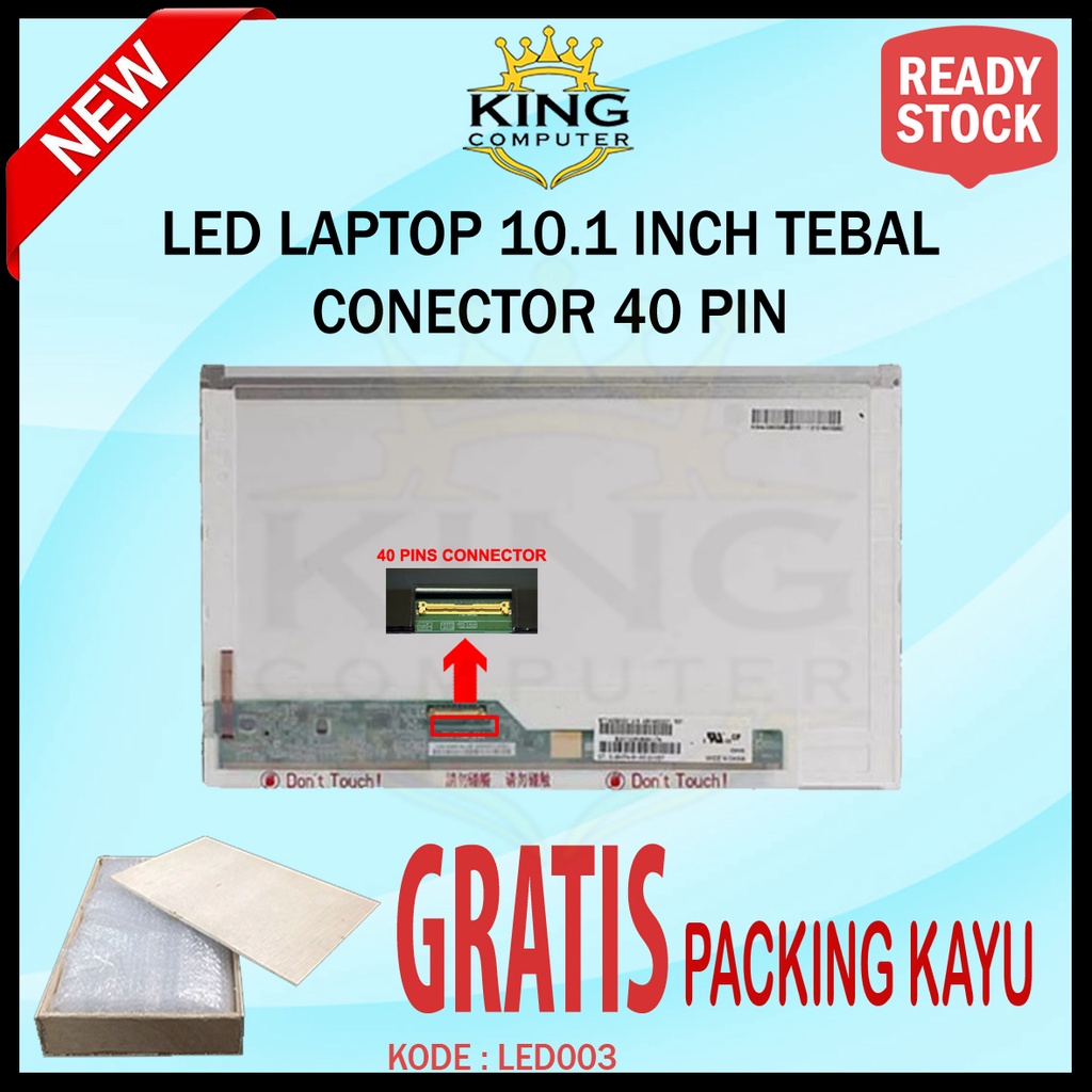 LED Notebook Laptop Tebal 10.1 Inch Conector 40 Pin Packing Kayu