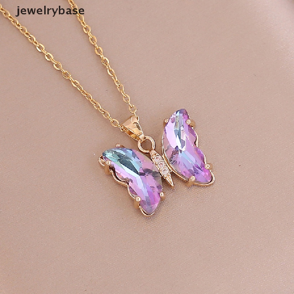 Kalung Desain Butterfly Warna Gradasi Bahan Stainless Steel Untuk Wanita