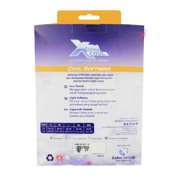 Kaos Dalam Xtracool Pria T-Shirt - Round Neck - RIDER R886BP BW - 3 pc - Putih, XXL