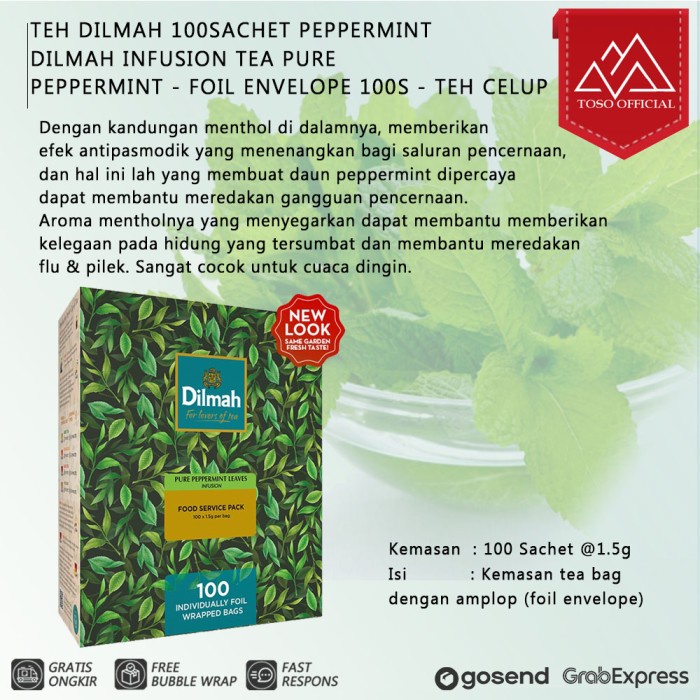 

TEH DILMAH 100SACHET PEPPERMINT TEA PURE FOIL ENVELOPE TEH CELUP