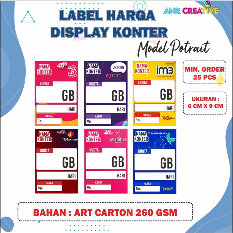 Label Harga Voucher Konter/ Display Etalase Konter / Model Potrait