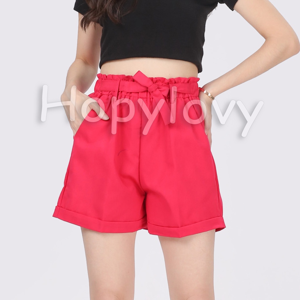 HOPYLOVY Celana Pendek Wanita Hot Pants HW Katun Move It Highwaist Pinggang Karet Fania Tali