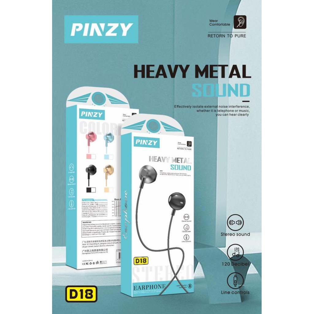 PINZY D18 Headset HEAVY METAL SOUND BASS Stereo music telfon gaming daily earphone macaron with mic original