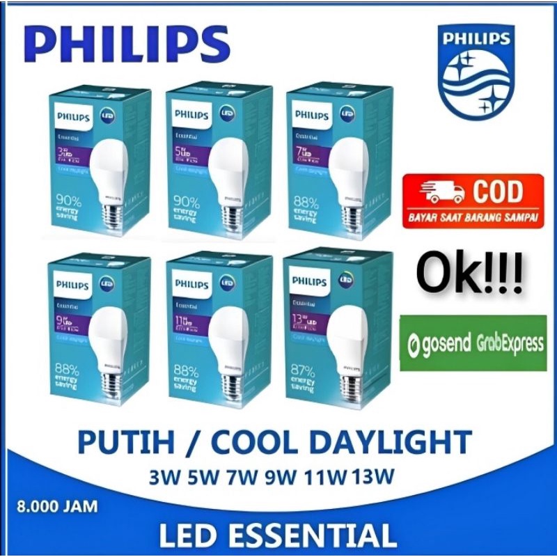 Lampu Philips Led Essential 3 5 7 9 11 13 W Watt