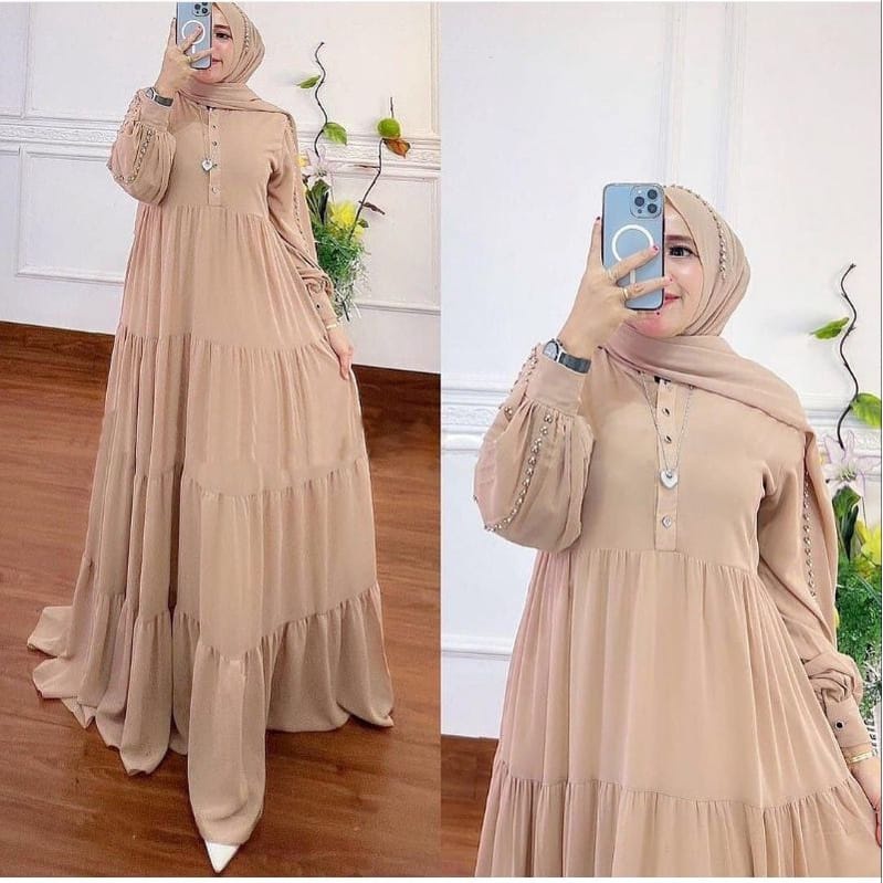 Gamis Putih Serena Set Pashmina Ceruty Babydoll Dress Kondangan Baju Wanita Kekinian Gaun Pesta Muslimah Setelan Wanita Jumbo