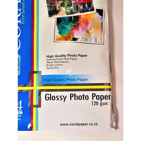 

KERTAS PRINT FOTO GLOSSY A4 120 GR PHOTO PAPER KILAP CORAL 100 LBR