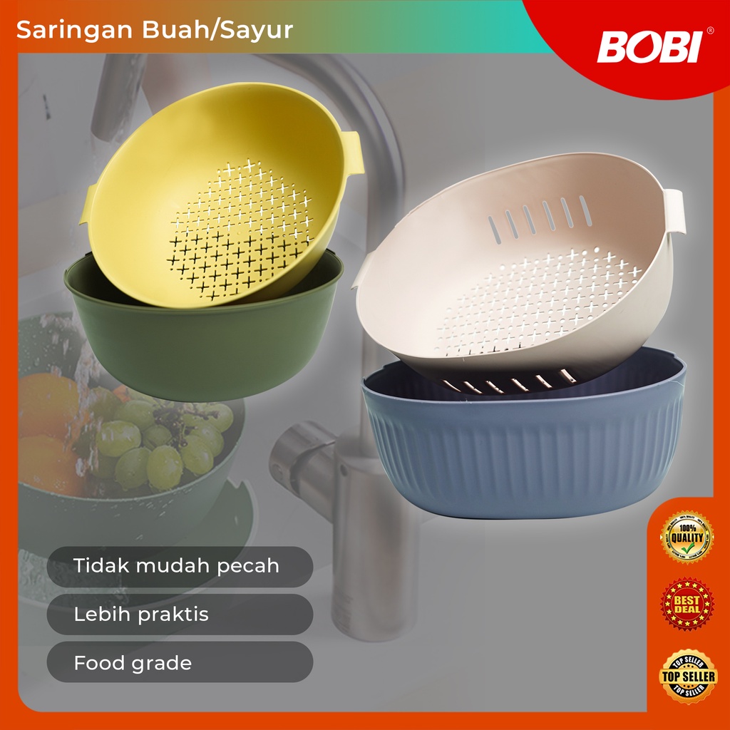 Saringan Baskom Buah atau Sayur Putar / Pengering &amp; Pencuci Makanan Double Layer - Rolling Colander Double Layer