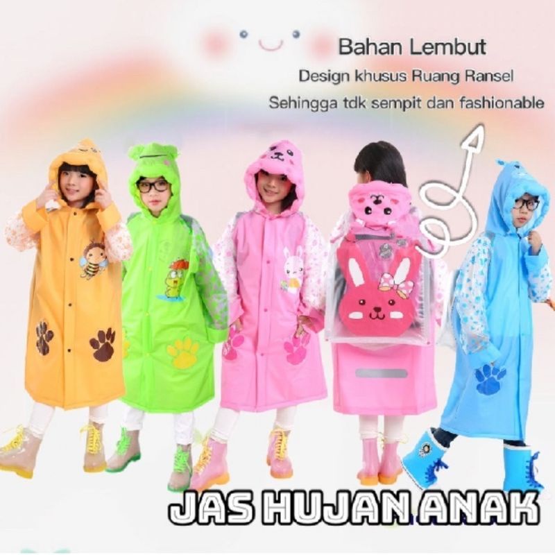 Jas Hujan Anak TERUSAN KARAKTER Lucu Backpack Tas - Mantel Mantol Anak Laki-Laki &amp; Perempuan