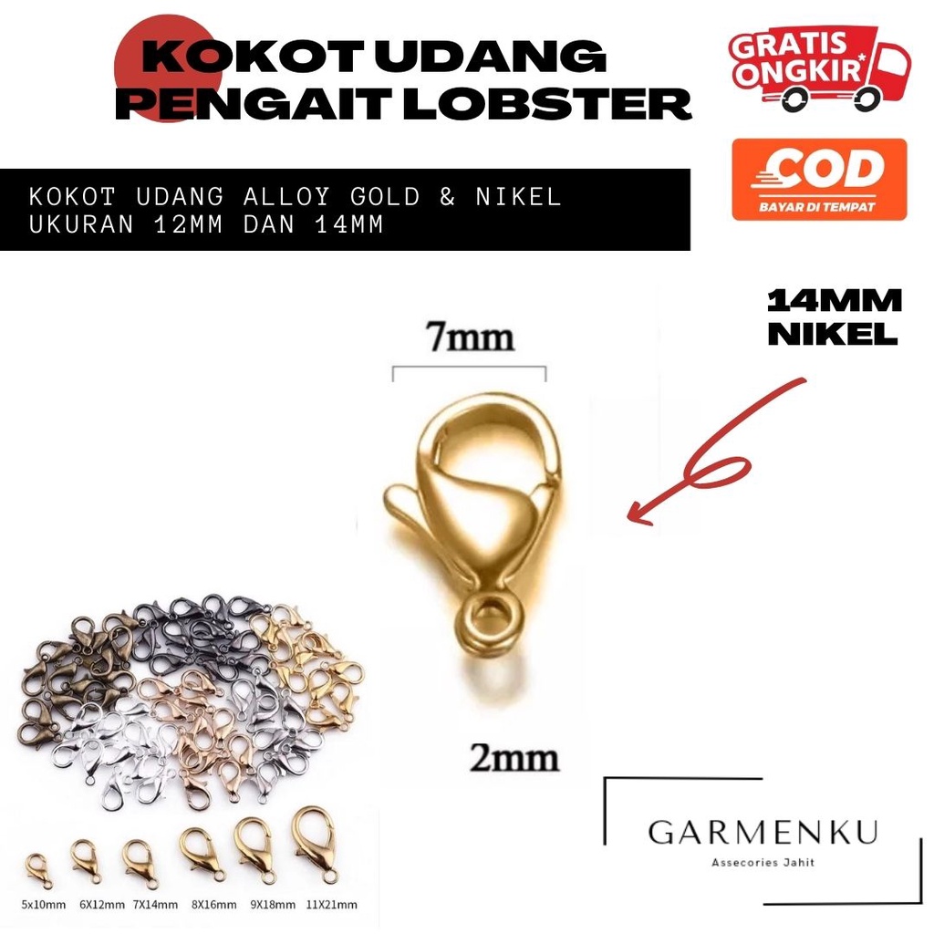 Kokot Udang Atau Pengait Lobster Untuk  Tali Masker Gelang Kalung Dan Kerajinan Lainya , Ukuran 12 dan 14mm