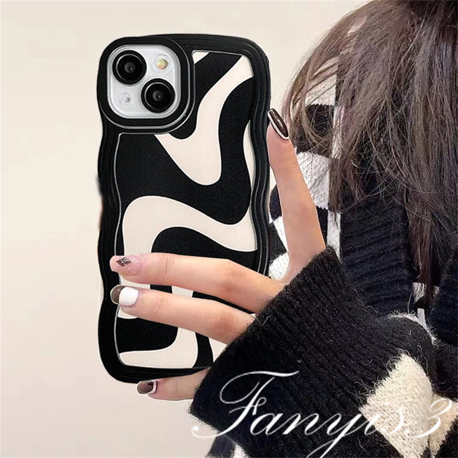 Compatible For iPhone 14 13 12 11 Pro Max X XR Xs Max 8 7 6 6s Plus SE 2020 Soft Case TPU Motif Garis Gelombang Hitam Putih Untuk