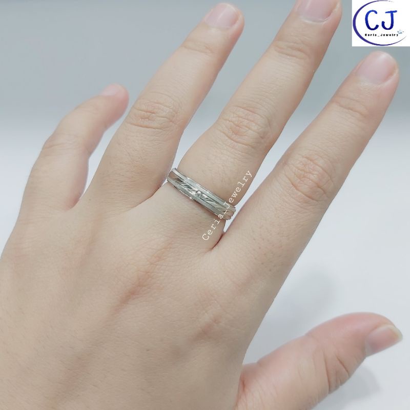 Cincin Perak Asli Silver 925 Lapis Emas Putih Doff Ukir - Cincin Pria Wanita Anti Karat - Cincin Couple