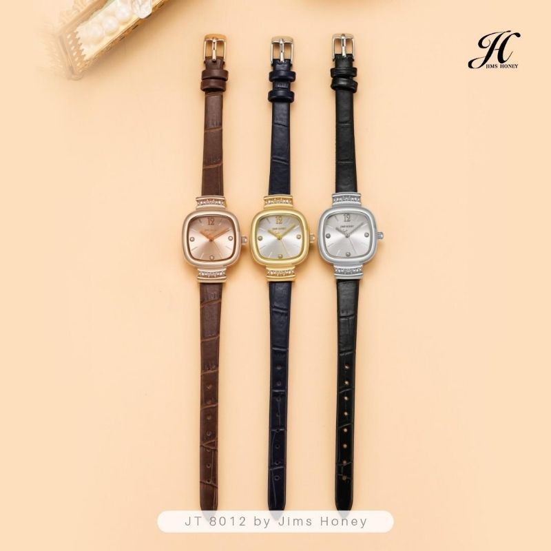 JIMS HONEY 8012 ORI JAM TANGAN KULIT WANITA ANTI AIR ANALOG STAINLESS QUARTZ WATCH BOX FASHION CEWEK KOREA