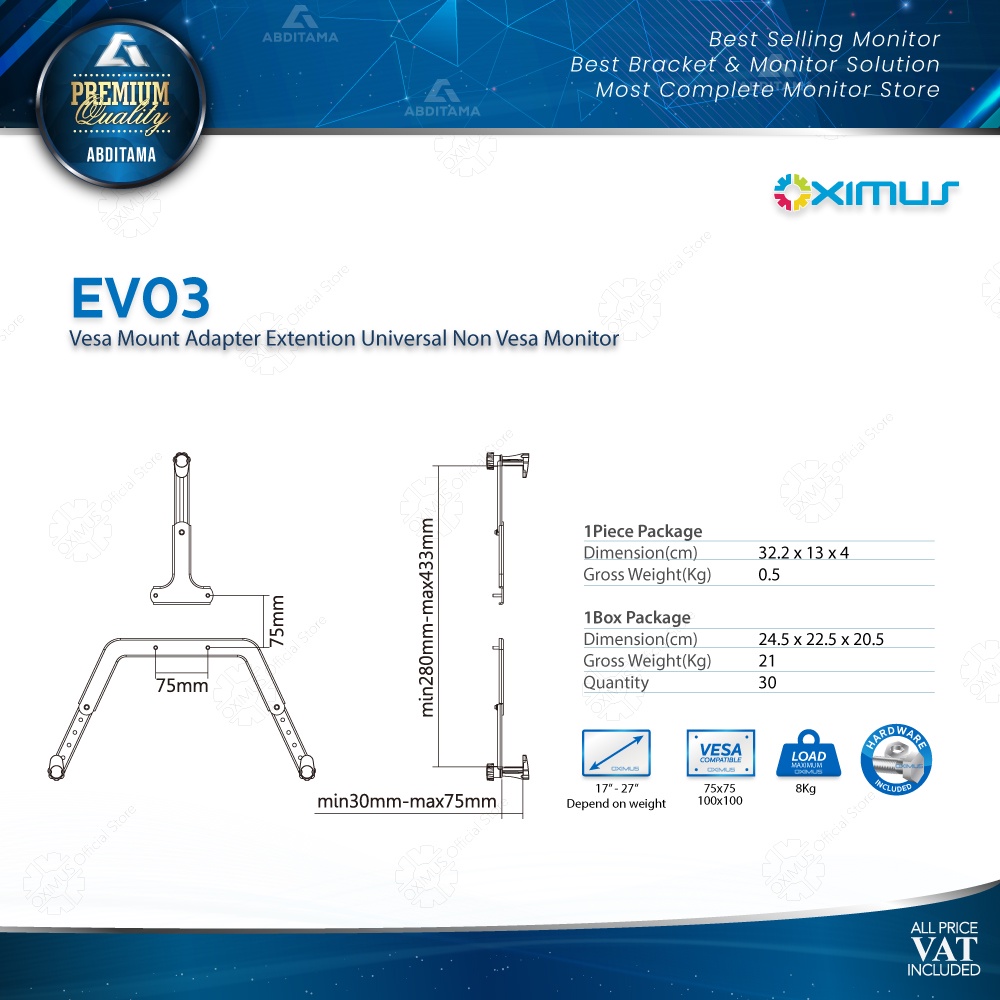 Vesa Mount Adapter Extention Universal Non Vesa Monitor Oximus EV03