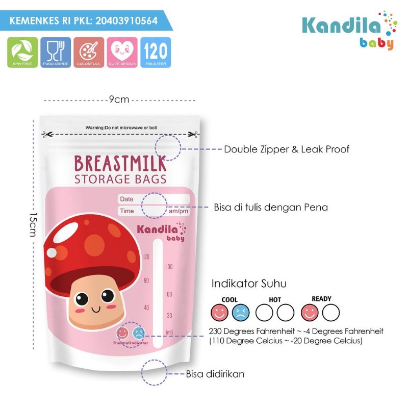 Kandila Baby Breastmilk Storage Bag 120ml 30pcs KDL005-2 - Kantong Penyimpanan Asi - Penyimpan Susu Asi - Breast Milk