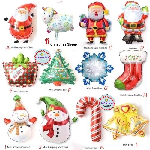 Balon Foil Merry Christmas Edisi Natal Aneka Karakter Kecil Mini Komplit SantaKlaus Pohon Domba Manu
