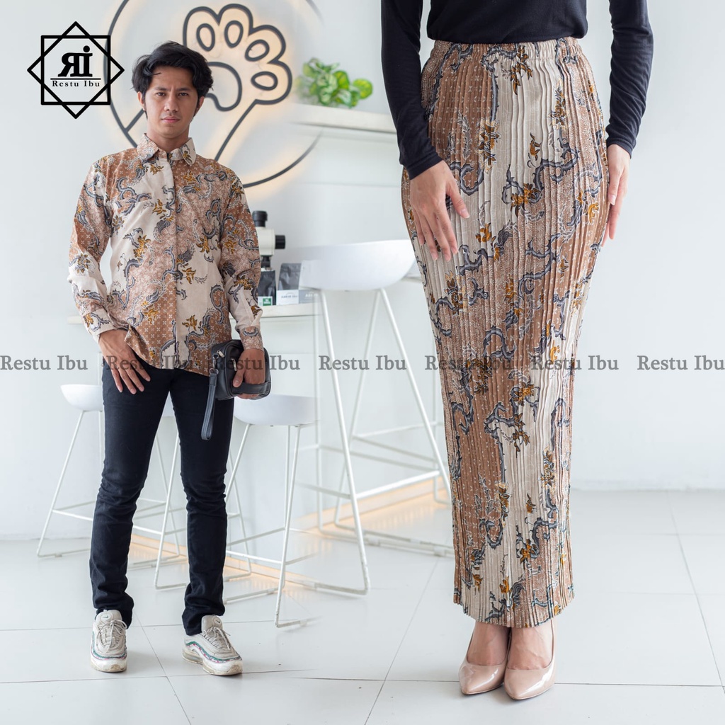 Gallery kebaya - Couple kemeja batik panjang mix rok plisket floral volume 3