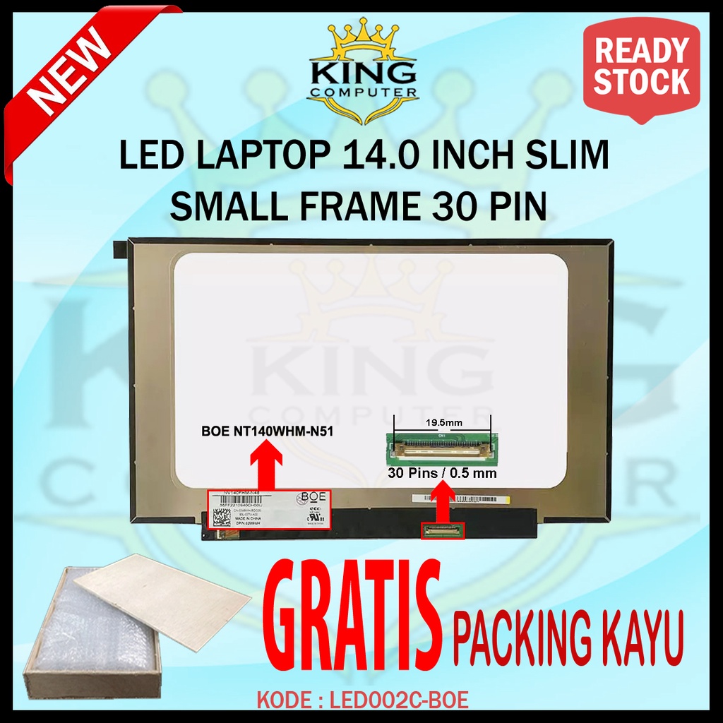 LCD LED 14 SLIM 30PIN SMALL FRAME TANPA KUPING HD 1366*768 HP 14s Lenovo IP 14s Lenovo V14s Asus E410 A416 A409 Acer A514 A314