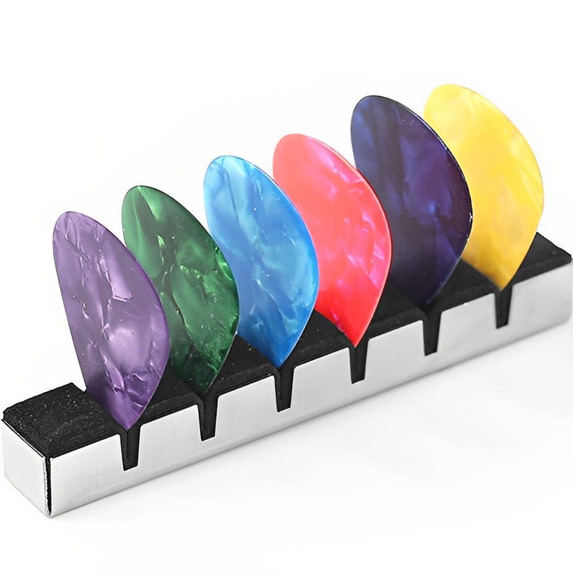 1pc Stempel Mute Bahan Stainless Steel Dengan 6 Pick Untuk Gitar