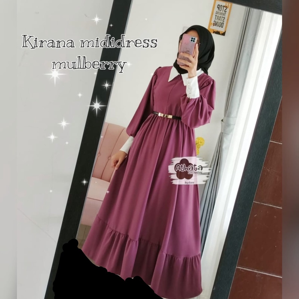 Kirana Midi Dress/ 100% Produk Original Athata Exclusive/ Gamis Midi Bahan Ity Crepe