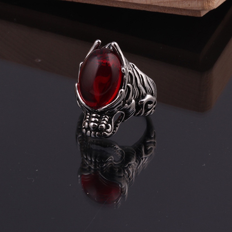 Cincin titanium steel Desain Kepala Naga Hias Berlian Gaya punk Untuk Pria