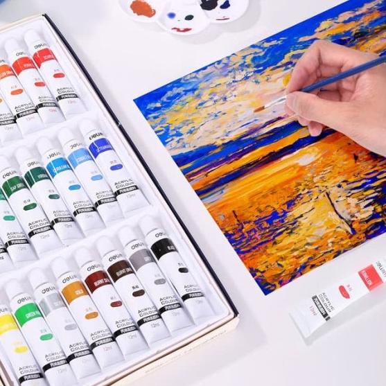 

Deli 24 colors acrylic paint paste delicate and the brush 73858