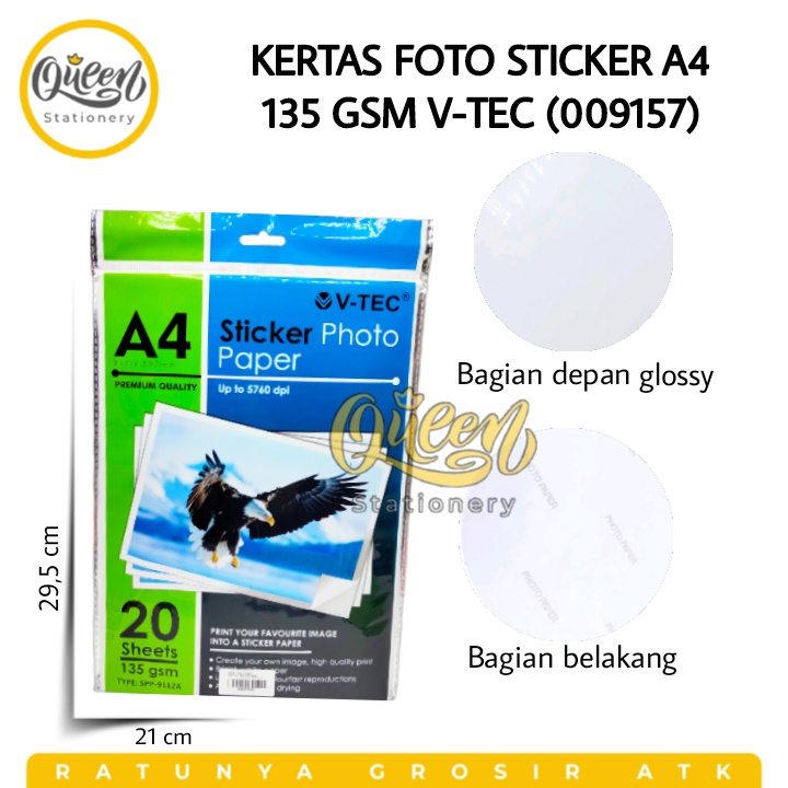 

1 PAK KERTAS FOTO STICKER A4 135 GSM V-TEC (009157) - STIKER PHOTO PAPER GLOSSY MENGKILAP