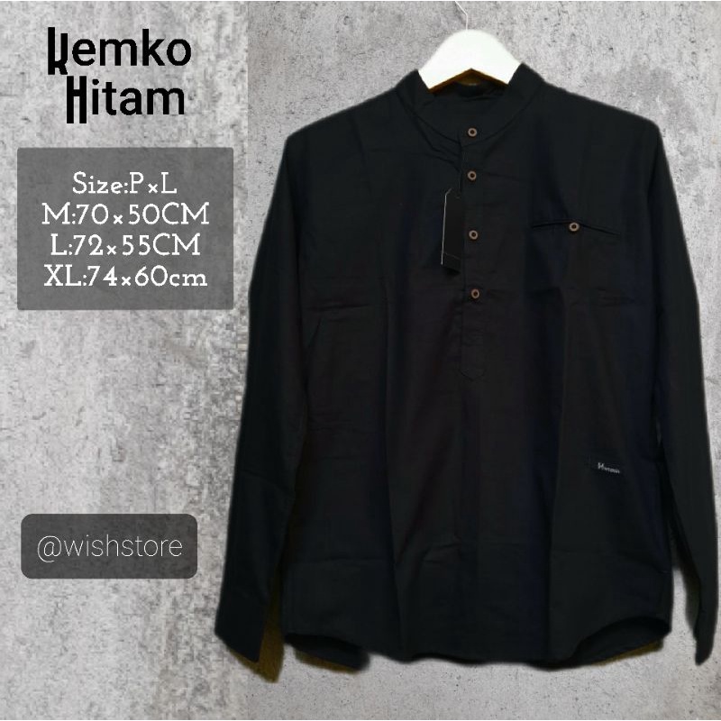 KEMEJA KOKO PRIA MUSLIM WARNA HITAM- BAJU KOKO PRIA LENGAN PANJANG WARNA HITAM
