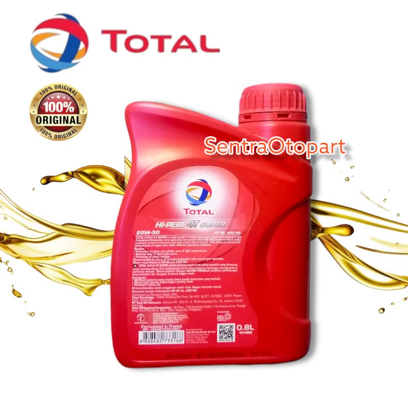 oli motor total HI-PERF 4T super sae 20w 50 MA2 800ml