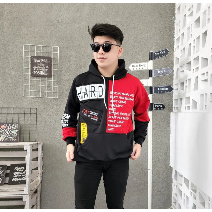 Sweater Jacket HARD HOODIE Mix Colour Jumper AtasanPria Kekinian Kasual Fashion Bahan Cutton Fleece
