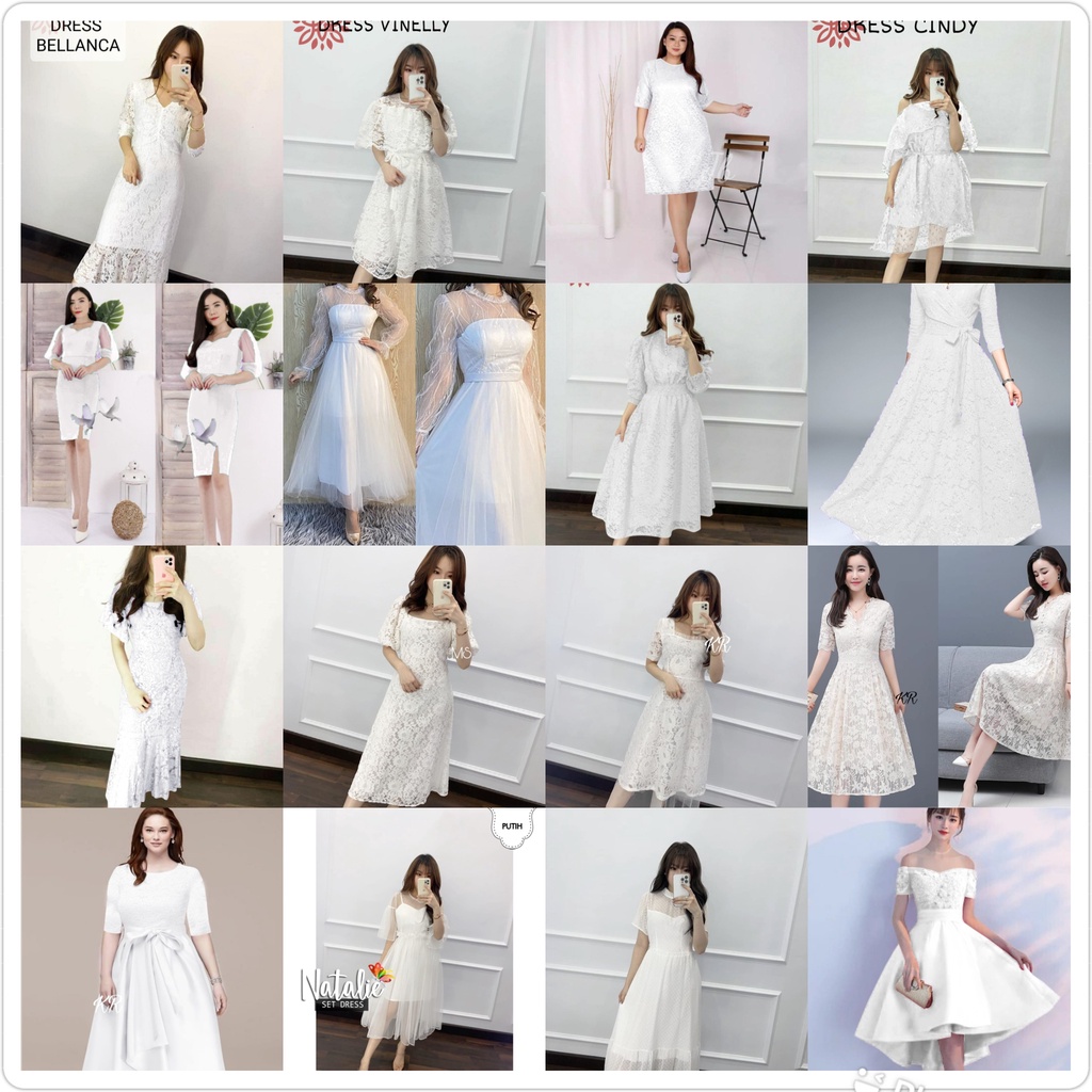 DRESS BRUKAT PUTIH WANITA ALA KOREA / WHITE DRESS / GAUN PUTIH NATAL TERBARU