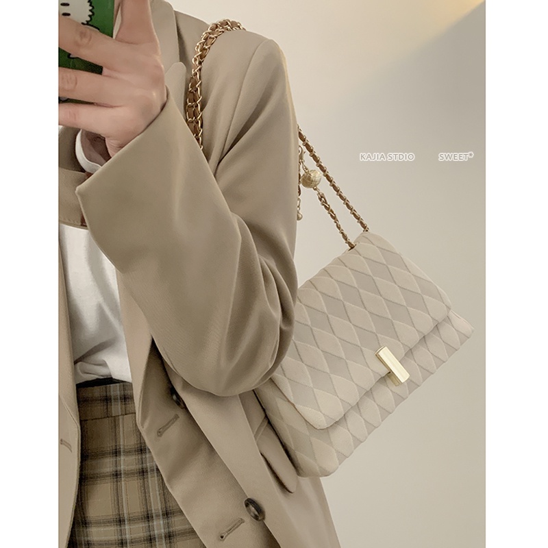 Suhao Lingge Tas Rantai Wanita 2022 Baru Fashion Trendi Tas Persegi Kecil Tekstur Niche Tas Messenger Kapasitas Besar Cocok untuk Semua
