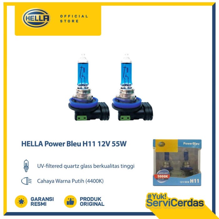 HELLA Bohlam Mobil H11 12V 100W 4400K Power Bleu Rally - Bohlam Mobil / Lampu Mobil