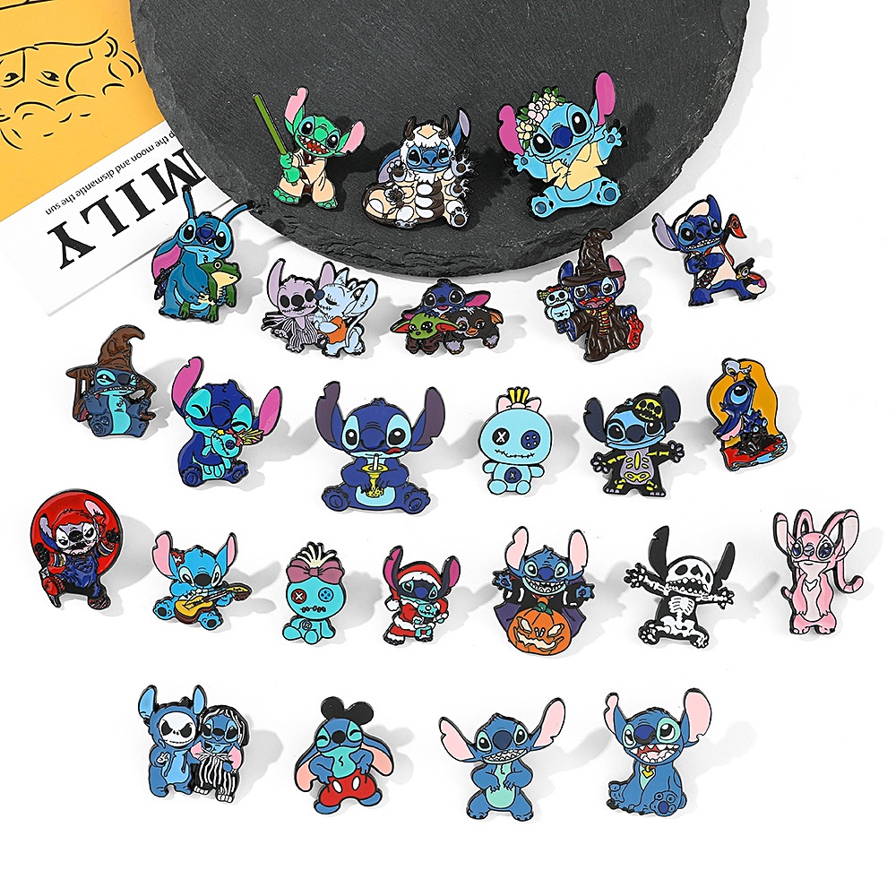 Kartun Stitch Logam Enamel Pin Anime Stitch Bros Lencana Lucu Badge Pakaian Lapel Pin Perhiasan Aksesoris