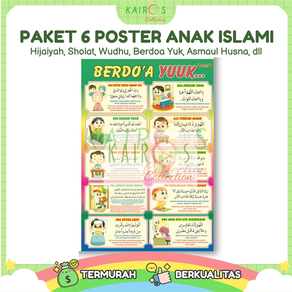 Poster Edukasi Belajar Anak Muslim Paket Isi 6 Pcs
