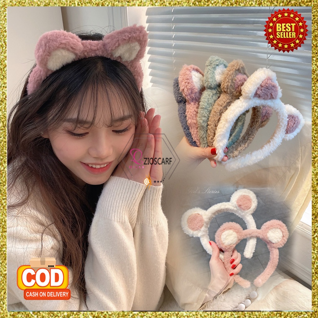 BANDO KOREA PEREMPUAN DEWASA BAHAN BULU TEBAL BENTUK TELINGA HEWAN LUCU AK256