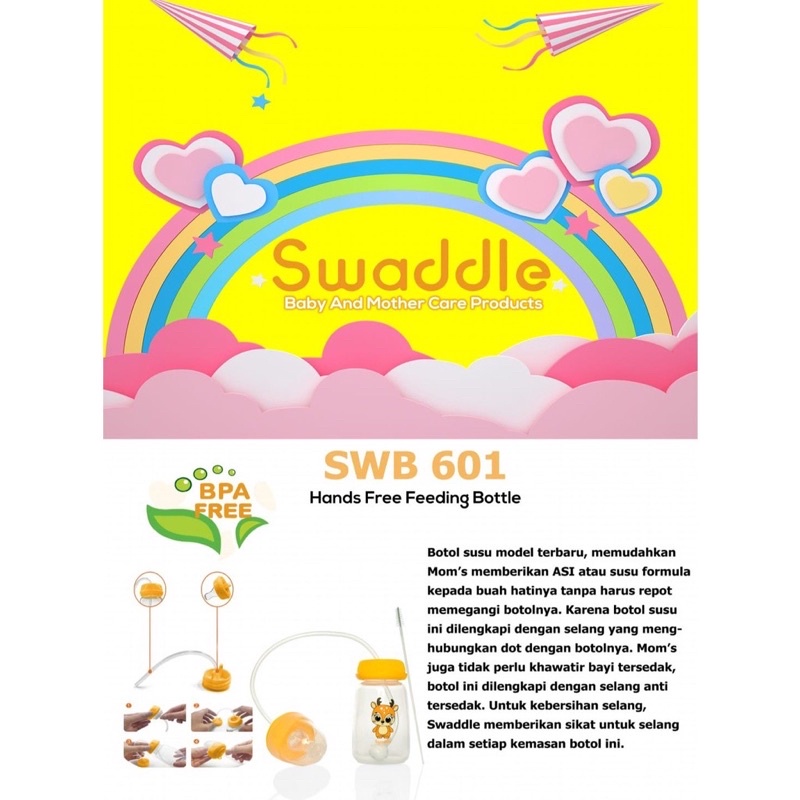 Swaddle Hands Free Feeding Bottle Botol Susu Asi Bayi Tanpa Pegang + Sikat Sedotan Pembersih // Lusty Bunny Feeding Bottle Hands Free Handsfree 240ML Botol Susu Bayi Tanpa Pegang dengan Selang